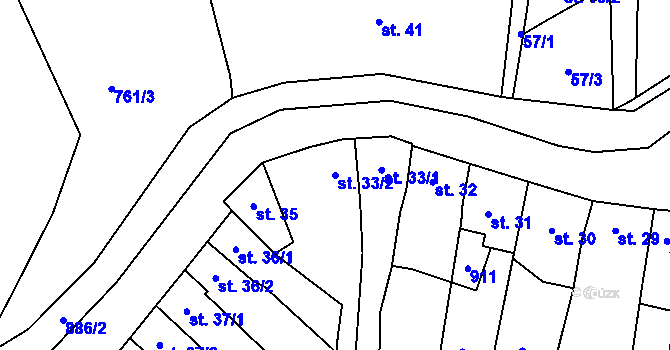 Parcela st. 33/2 v KÚ Slatinice na Hané, Katastrální mapa