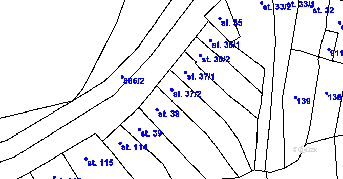 Parcela st. 37/2 v KÚ Slatinice na Hané, Katastrální mapa