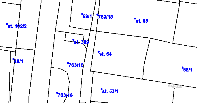 Parcela st. 54 v KÚ Slatinice na Hané, Katastrální mapa