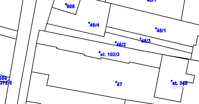 Parcela st. 102/3 v KÚ Slatinice na Hané, Katastrální mapa