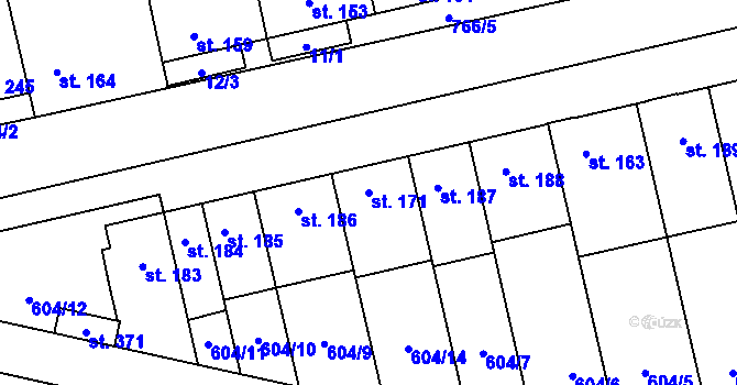 Parcela st. 171 v KÚ Slatinice na Hané, Katastrální mapa