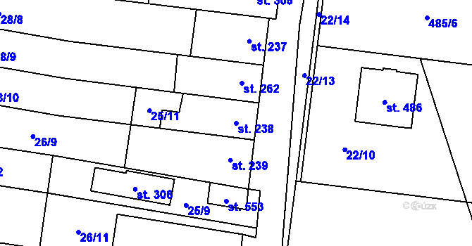 Parcela st. 238 v KÚ Slatinice na Hané, Katastrální mapa
