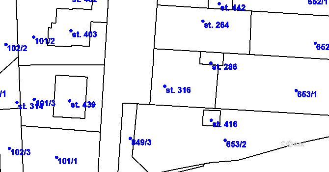 Parcela st. 316 v KÚ Slatinice na Hané, Katastrální mapa