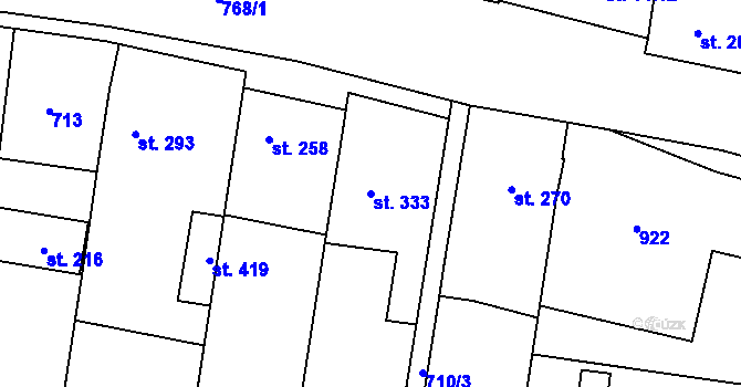 Parcela st. 333 v KÚ Slatinice na Hané, Katastrální mapa