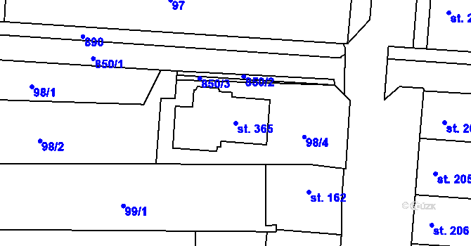 Parcela st. 365 v KÚ Slatinice na Hané, Katastrální mapa