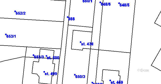 Parcela st. 438 v KÚ Slatinice na Hané, Katastrální mapa
