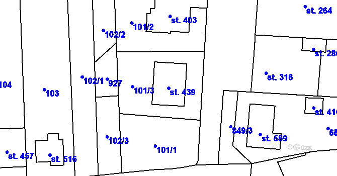 Parcela st. 439 v KÚ Slatinice na Hané, Katastrální mapa