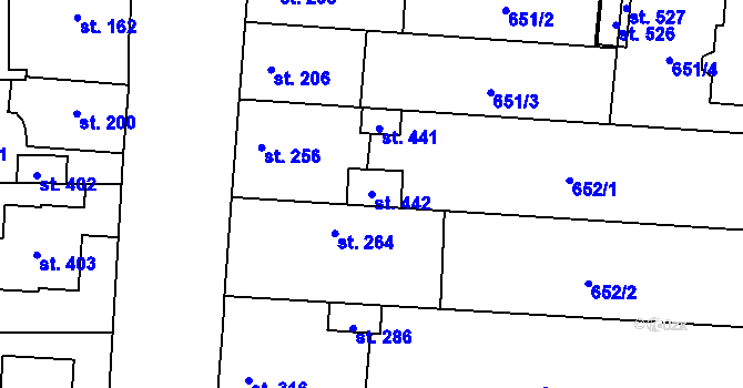 Parcela st. 442 v KÚ Slatinice na Hané, Katastrální mapa
