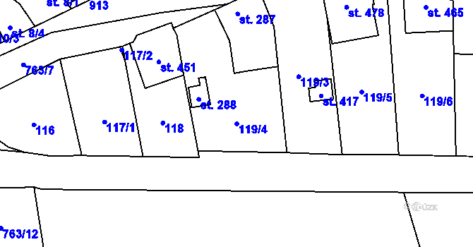 Parcela st. 119/4 v KÚ Slatinice na Hané, Katastrální mapa