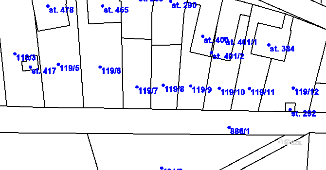 Parcela st. 119/8 v KÚ Slatinice na Hané, Katastrální mapa