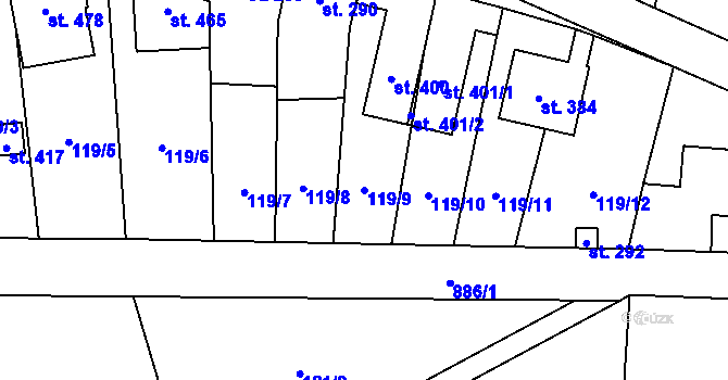 Parcela st. 119/9 v KÚ Slatinice na Hané, Katastrální mapa