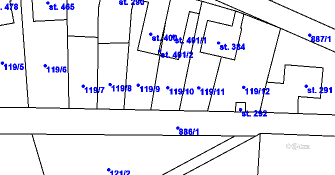 Parcela st. 119/10 v KÚ Slatinice na Hané, Katastrální mapa