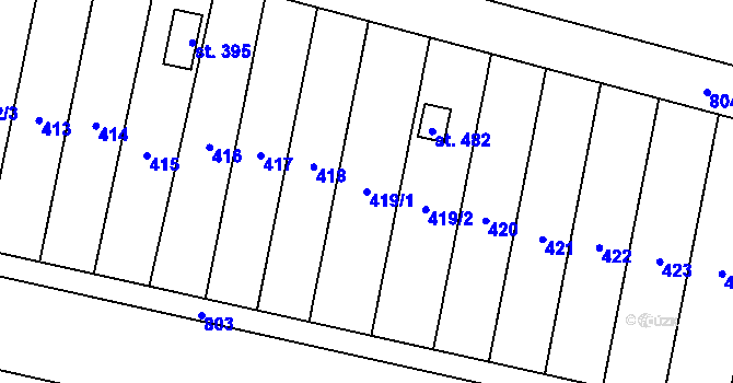 Parcela st. 419/1 v KÚ Slatinice na Hané, Katastrální mapa