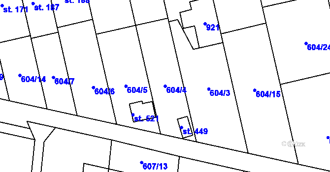 Parcela st. 604/4 v KÚ Slatinice na Hané, Katastrální mapa