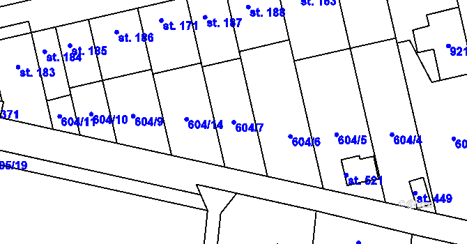 Parcela st. 604/7 v KÚ Slatinice na Hané, Katastrální mapa