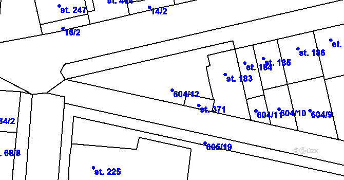 Parcela st. 604/12 v KÚ Slatinice na Hané, Katastrální mapa