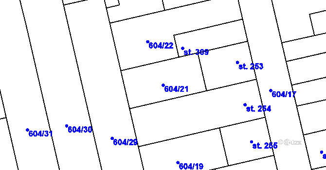 Parcela st. 604/21 v KÚ Slatinice na Hané, Katastrální mapa
