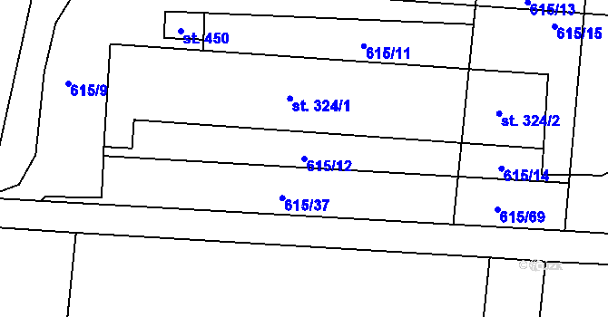 Parcela st. 615/12 v KÚ Slatinice na Hané, Katastrální mapa