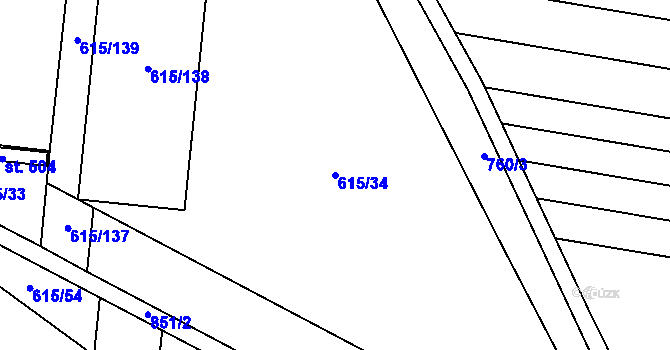 Parcela st. 615/34 v KÚ Slatinice na Hané, Katastrální mapa
