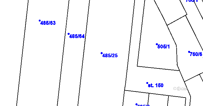 Parcela st. 485/25 v KÚ Slatinice na Hané, Katastrální mapa