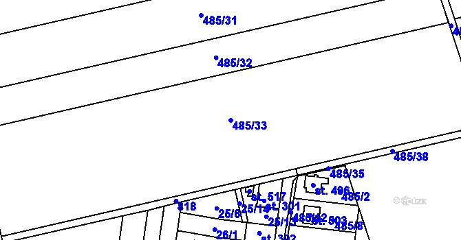 Parcela st. 485/33 v KÚ Slatinice na Hané, Katastrální mapa
