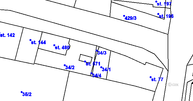 Parcela st. 34/3 v KÚ Slatinice na Hané, Katastrální mapa