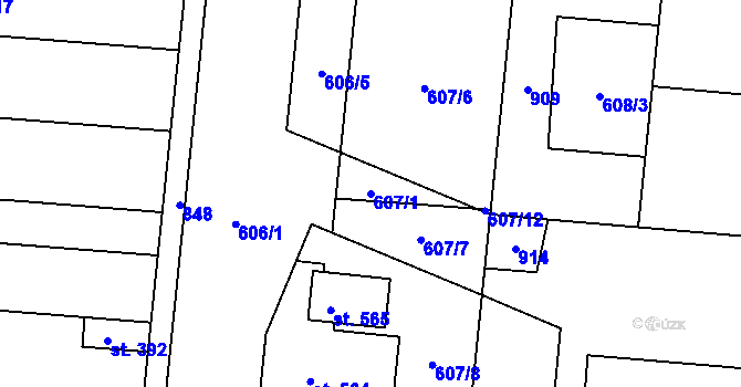 Parcela st. 607/1 v KÚ Slatinice na Hané, Katastrální mapa