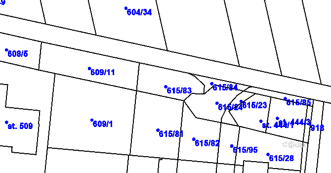 Parcela st. 615/83 v KÚ Slatinice na Hané, Katastrální mapa