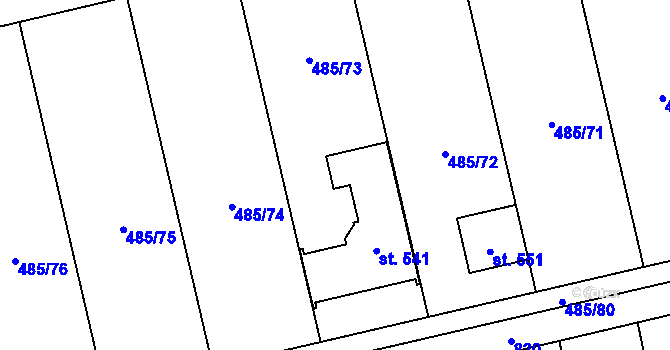 Parcela st. 485/73 v KÚ Slatinice na Hané, Katastrální mapa
