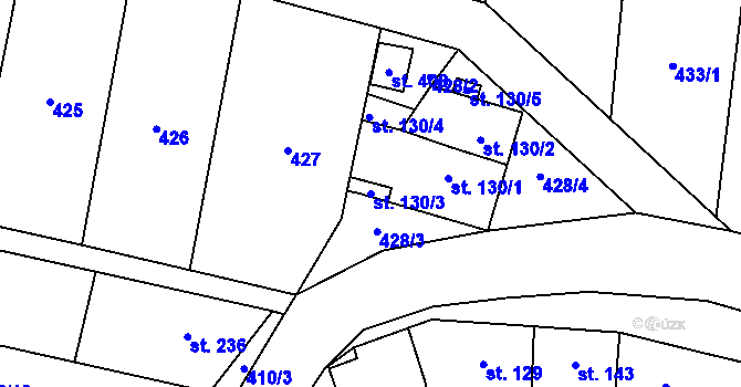 Parcela st. 130/3 v KÚ Slatinice na Hané, Katastrální mapa
