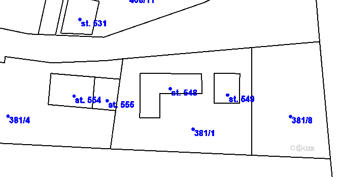 Parcela st. 548 v KÚ Slatinice na Hané, Katastrální mapa