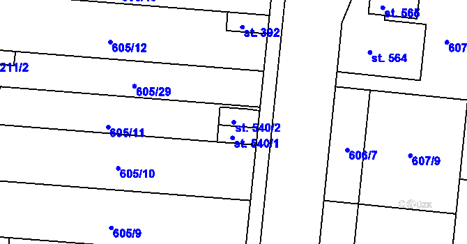 Parcela st. 540/2 v KÚ Slatinice na Hané, Katastrální mapa