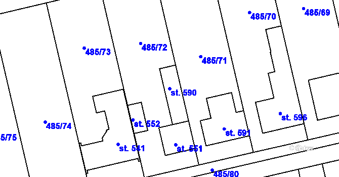Parcela st. 590 v KÚ Slatinice na Hané, Katastrální mapa
