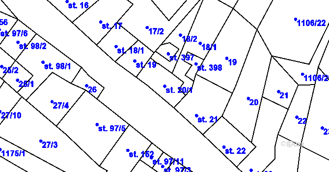 Parcela st. 20/1 v KÚ Slatinky, Katastrální mapa