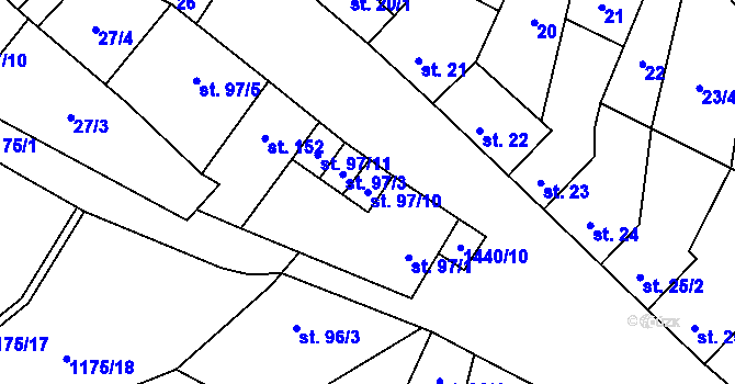Parcela st. 97/10 v KÚ Slatinky, Katastrální mapa