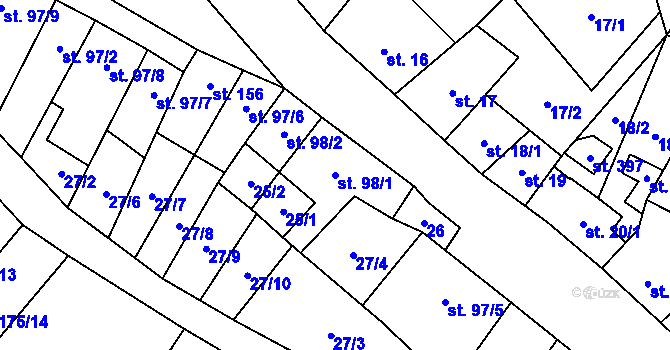 Parcela st. 98/1 v KÚ Slatinky, Katastrální mapa