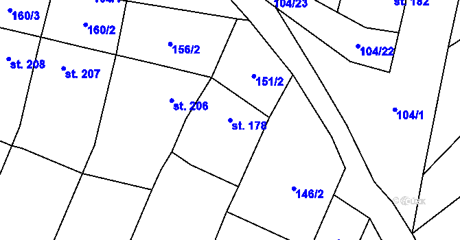 Parcela st. 178 v KÚ Slatinky, Katastrální mapa
