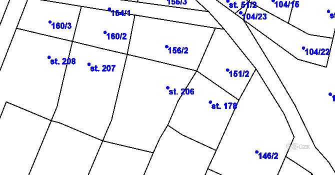 Parcela st. 206 v KÚ Slatinky, Katastrální mapa
