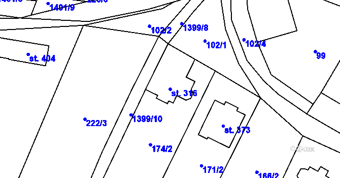 Parcela st. 316 v KÚ Slatinky, Katastrální mapa