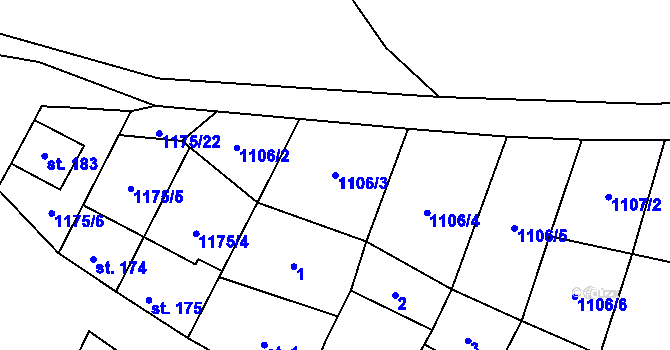 Parcela st. 1106/3 v KÚ Slatinky, Katastrální mapa