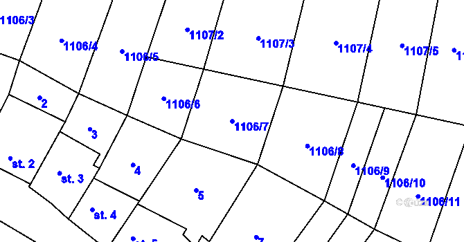 Parcela st. 1106/7 v KÚ Slatinky, Katastrální mapa
