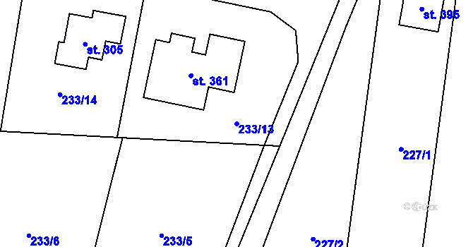 Parcela st. 233/13 v KÚ Slatinky, Katastrální mapa