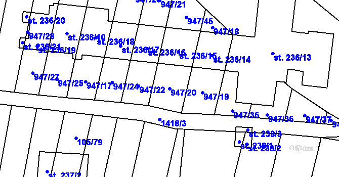 Parcela st. 947/20 v KÚ Slatinky, Katastrální mapa