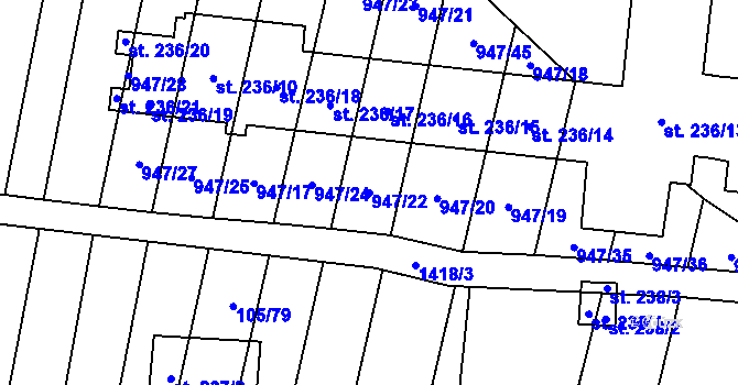 Parcela st. 947/22 v KÚ Slatinky, Katastrální mapa