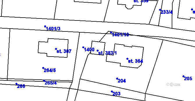 Parcela st. 383/1 v KÚ Slatinky, Katastrální mapa