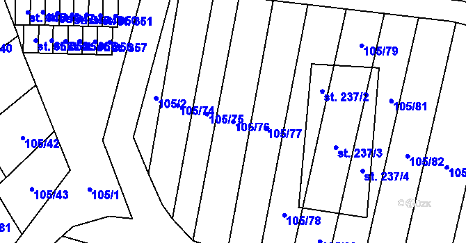Parcela st. 105/76 v KÚ Slatinky, Katastrální mapa