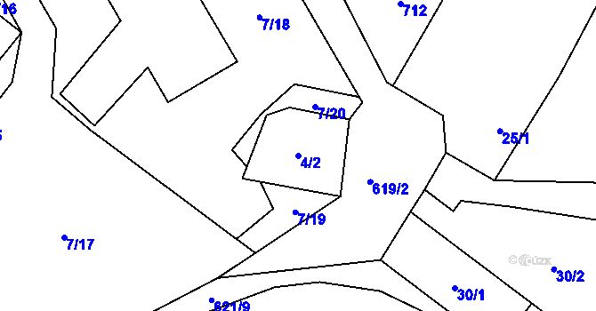 Parcela st. 4/2 v KÚ Milíčeves, Katastrální mapa