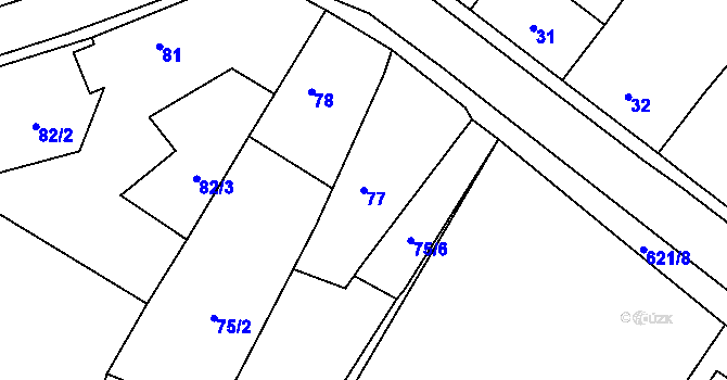 Parcela st. 77 v KÚ Milíčeves, Katastrální mapa