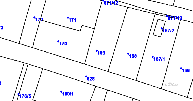 Parcela st. 169 v KÚ Milíčeves, Katastrální mapa