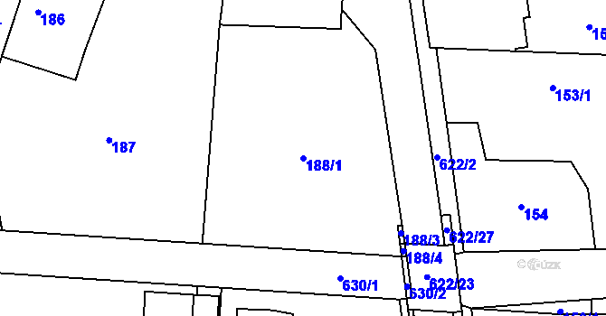 Parcela st. 188/1 v KÚ Milíčeves, Katastrální mapa